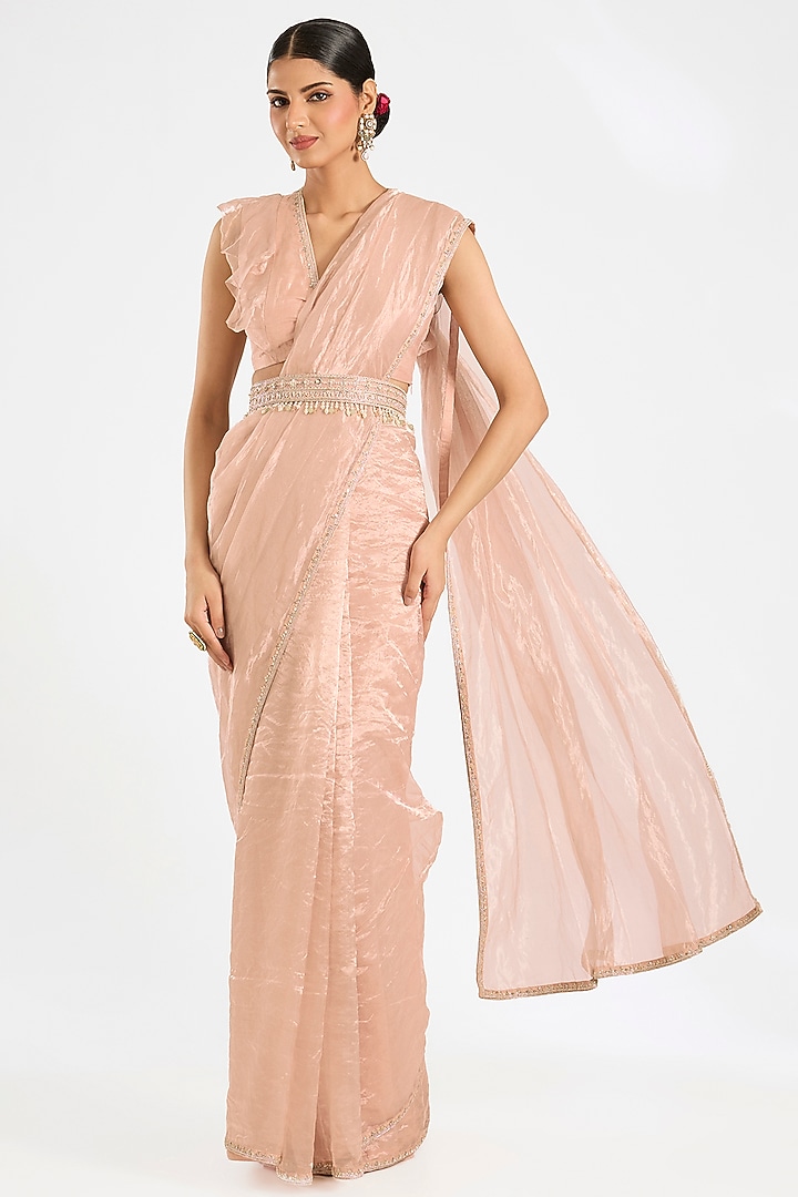 Rose Gold Tissue Reception Saree Set by Ridhi Mehra at Pernia's Pop Up Shop