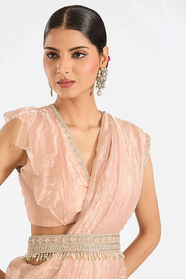Rose Gold Tissue Reception Saree Set by Ridhi Mehra at Pernia's Pop Up Shop