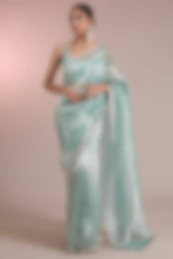 Sage Green Gold Tissue Embroidered Wedding Saree Set by Ridhi Mehra at Pernia's Pop Up Shop