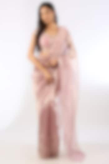 Lilac & Gold Tissue Wedding Saree Set by Ridhi Mehra at Pernia's Pop Up Shop