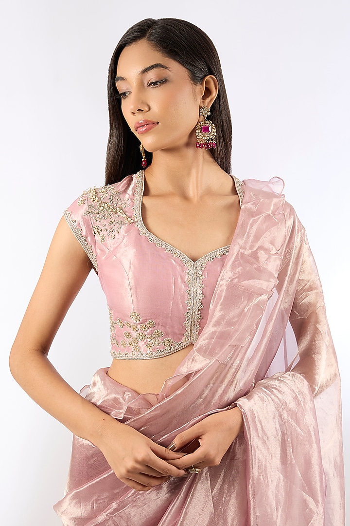 Lilac & Gold Tissue Wedding Saree Set by Ridhi Mehra at Pernia's Pop Up Shop