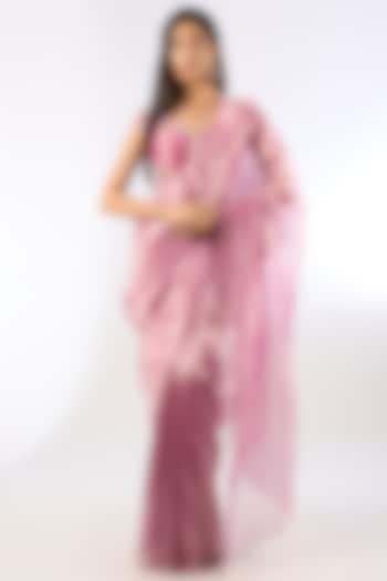 Fuchsia & Gold Tissue Wedding Saree Set by Ridhi Mehra at Pernia's Pop Up Shop