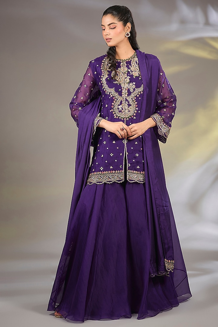 Purple Organza Bridal Sharara Set by Ridhi Mehra at Pernia's Pop Up Shop