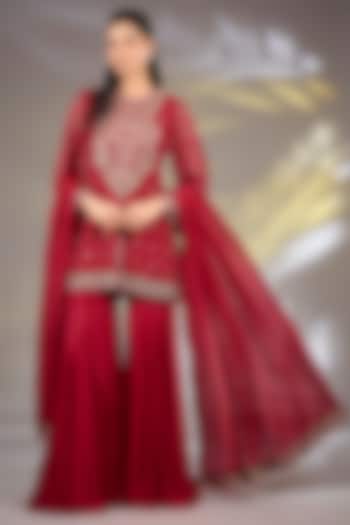 Red Organza Bridal Sharara Set by Ridhi Mehra at Pernia's Pop Up Shop
