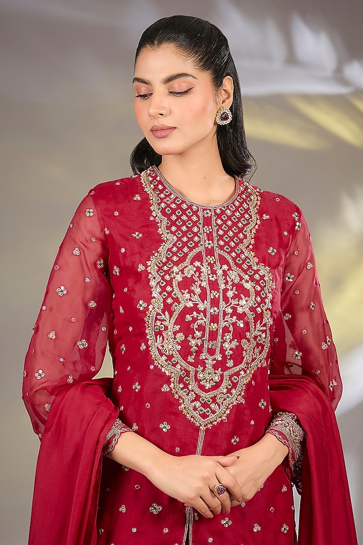 Red Organza Bridal Sharara Set by Ridhi Mehra at Pernia's Pop Up Shop