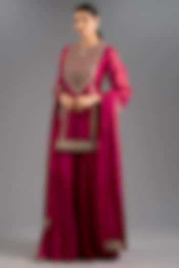 Fuchsia Pink Fine Silk Gharara Set by Ridhi Mehra at Pernia's Pop Up Shop