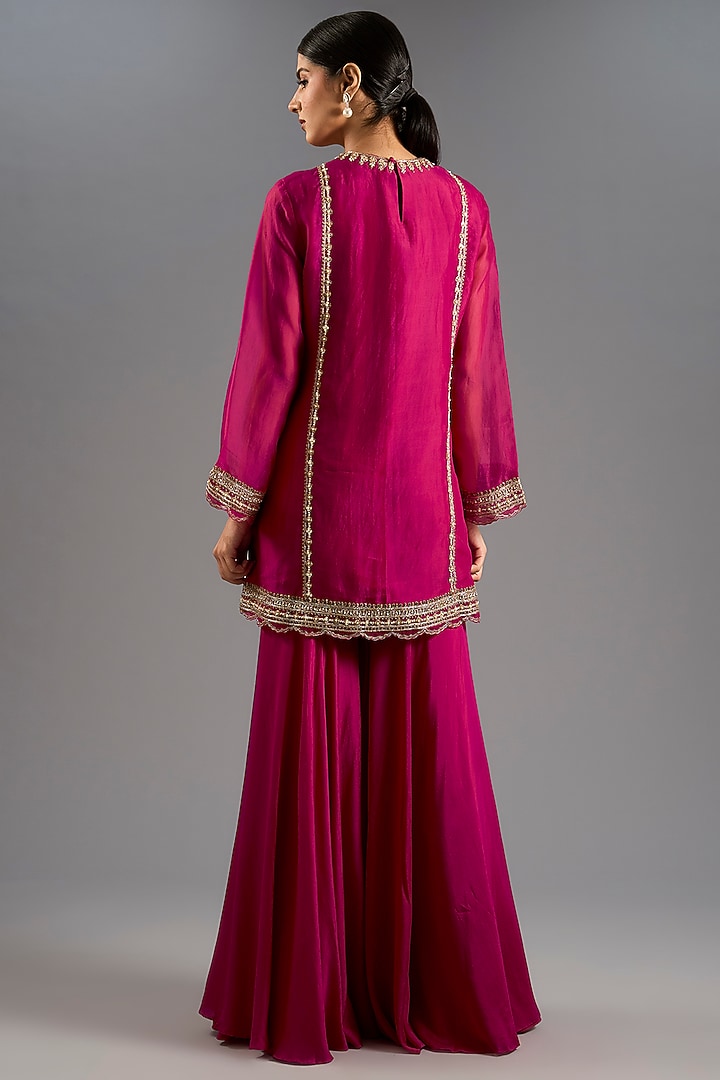 Fuchsia Pink Fine Silk Gharara Set by Ridhi Mehra at Pernia's Pop Up Shop