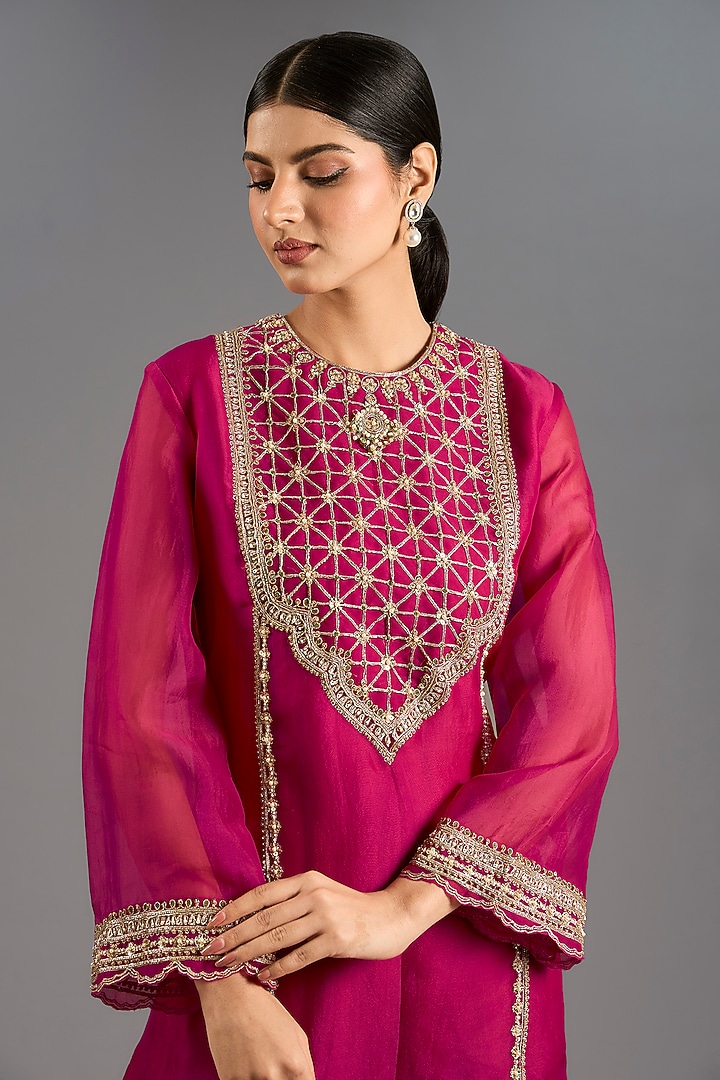 Fuchsia Pink Fine Silk Gharara Set by Ridhi Mehra at Pernia's Pop Up Shop