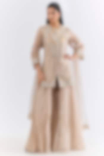 Water Gold Tissue Bridal Sharara Set by Ridhi Mehra at Pernia's Pop Up Shop