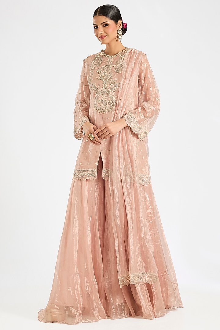 Rose Gold Tissue Bridal Sharara Set by Ridhi Mehra at Pernia's Pop Up Shop
