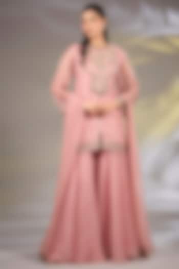 Onion Pink Organza Bridal Sharara Set by Ridhi Mehra at Pernia's Pop Up Shop