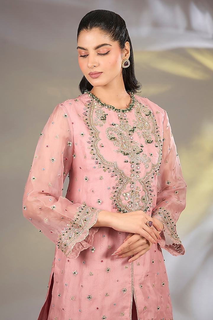 Onion Pink Organza Bridal Sharara Set by Ridhi Mehra at Pernia's Pop Up Shop