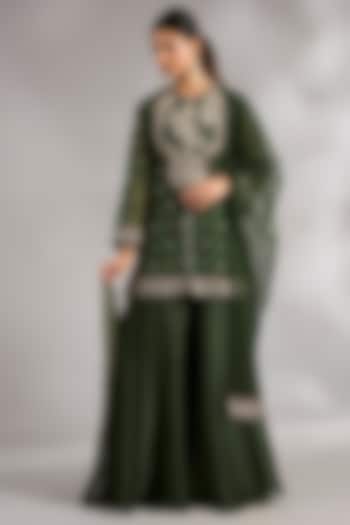 Military Green Organza Bridal Sharara Set by Ridhi Mehra at Pernia's Pop Up Shop
