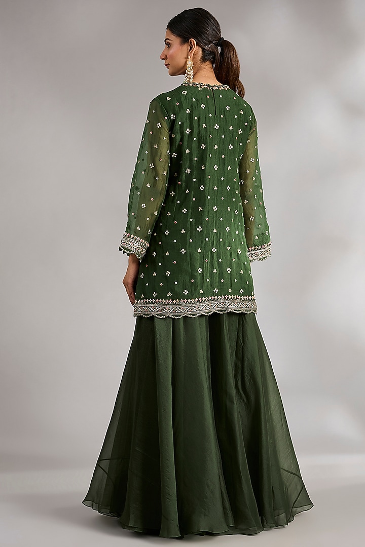 Military Green Organza Bridal Sharara Set by Ridhi Mehra at Pernia's Pop Up Shop