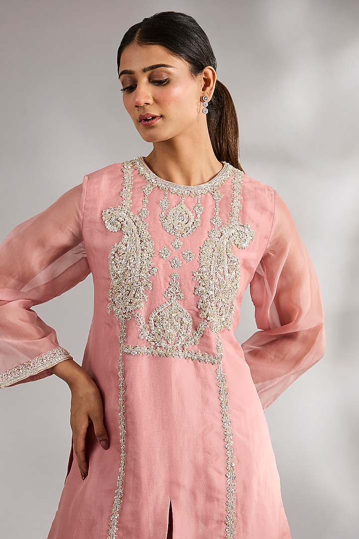 Onion Pink Organza Gharara Set by Ridhi Mehra at Pernia's Pop Up Shop