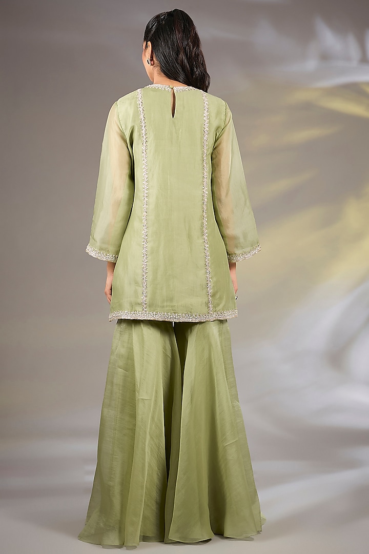 Olive Green Organza Bridal Sharara Set by Ridhi Mehra at Pernia's Pop Up Shop