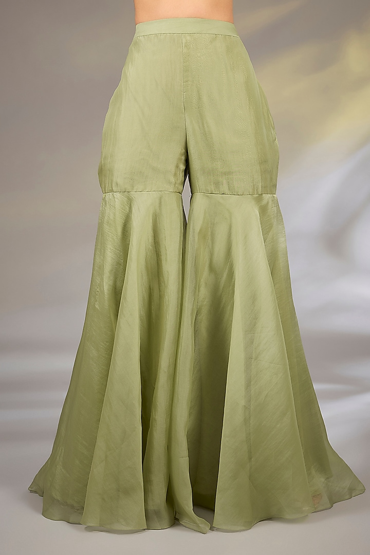 Olive Green Organza Bridal Sharara Set by Ridhi Mehra at Pernia's Pop Up Shop