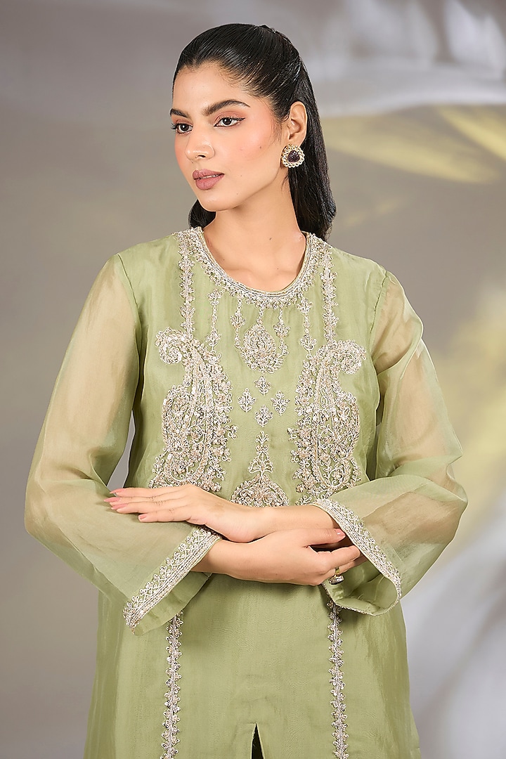 Olive Green Organza Bridal Sharara Set by Ridhi Mehra at Pernia's Pop Up Shop