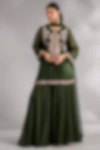 Military Green Organza Bridal Sharara Set by Ridhi Mehra at Pernia's Pop Up Shop