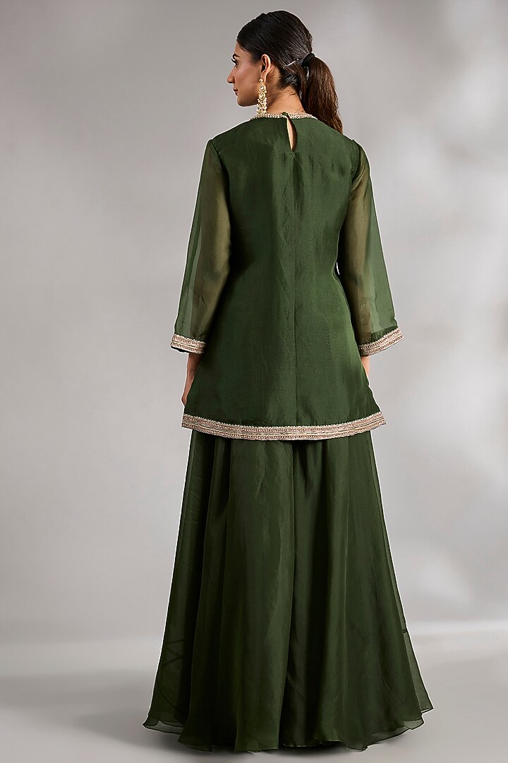 Military Green Organza Bridal Sharara Set by Ridhi Mehra at Pernia's Pop Up Shop