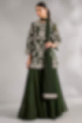 Military Green Organza Bridal Sharara Set by Ridhi Mehra at Pernia's Pop Up Shop