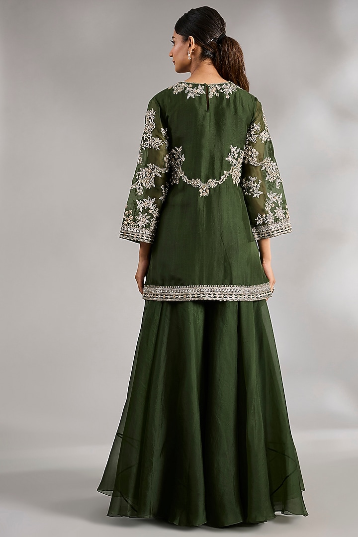 Military Green Organza Bridal Sharara Set by Ridhi Mehra at Pernia's Pop Up Shop