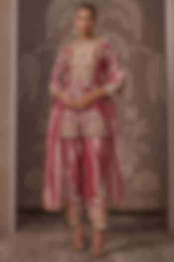 Fuchsia & Orange Tissue Embroidered Kurta Set by Ridhi Mehra at Pernia's Pop Up Shop