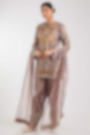 Antique Deep Lilac Tissue Embroidered Kurta Set by Ridhi Mehra at Pernia's Pop Up Shop