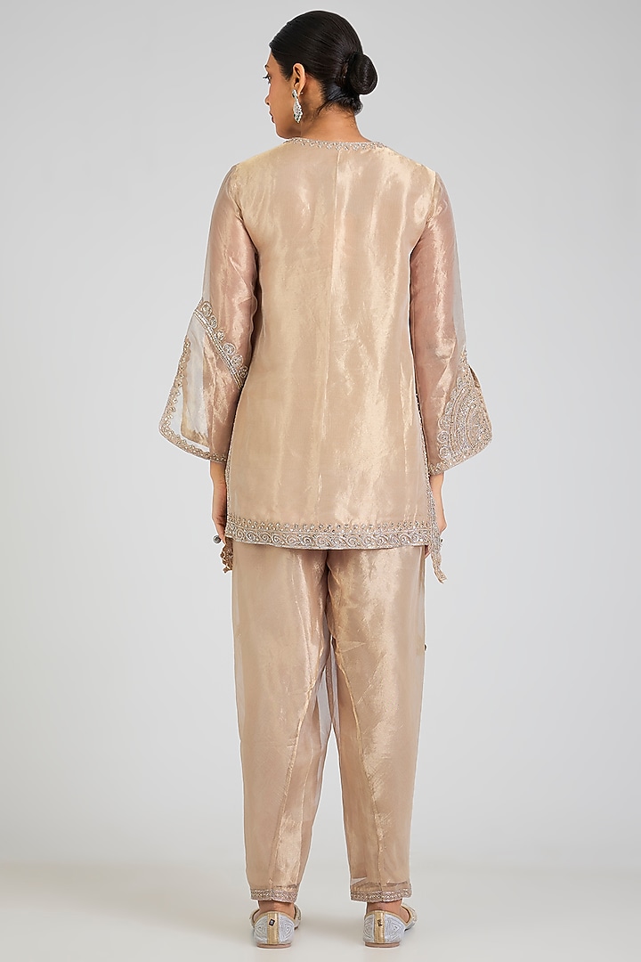 Deep Gold Tissue Embroidered Kurta Set by Ridhi Mehra at Pernia's Pop Up Shop