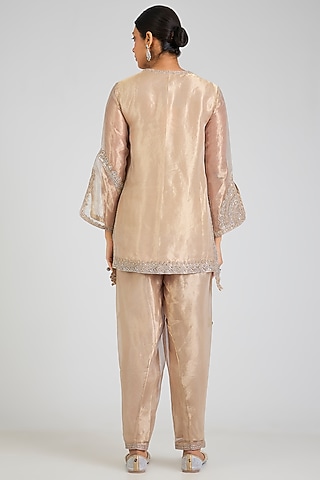 Deep Gold Tissue Embroidered Kurta Set by Ridhi Mehra