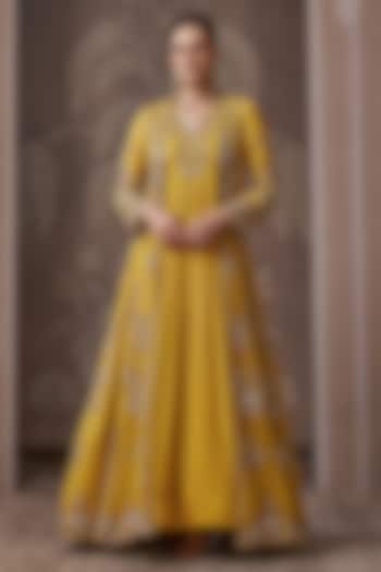 Yellow Georgette Embroidered Bridal Anarkali With Jacket by Ridhi Mehra at Pernia's Pop Up Shop
