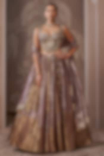 Antique Lilac & Gold Tissue Embroidered Bridal Lehenga Set by Ridhi Mehra at Pernia's Pop Up Shop