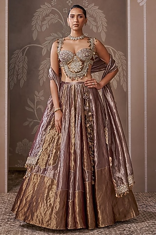 Antique Lilac & Gold Tissue Embroidered Lehenga Set by Ridhi Mehra
