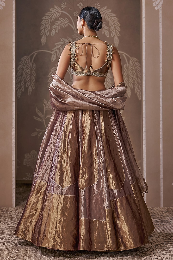 Antique Lilac & Gold Tissue Embroidered Bridal Lehenga Set by Ridhi Mehra at Pernia's Pop Up Shop