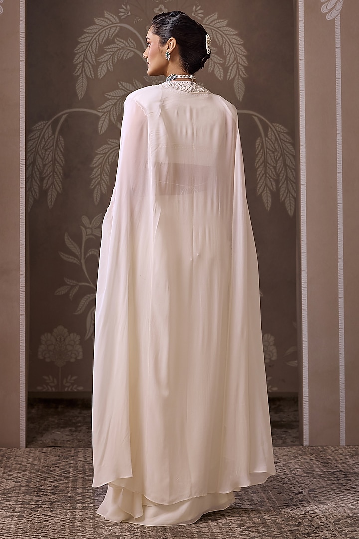 Ivory Georgette Embroidered Draped Skirt Set by Ridhi Mehra at Pernia's Pop Up Shop