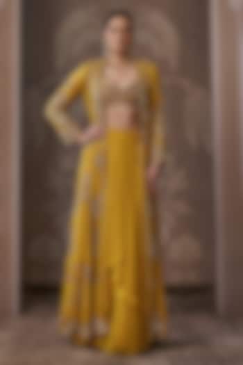 Yellow Georgette Embroidered Long Jacket Set by Ridhi Mehra at Pernia's Pop Up Shop