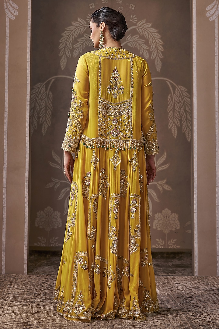 Yellow Georgette Embroidered Long Jacket Set by Ridhi Mehra at Pernia's Pop Up Shop