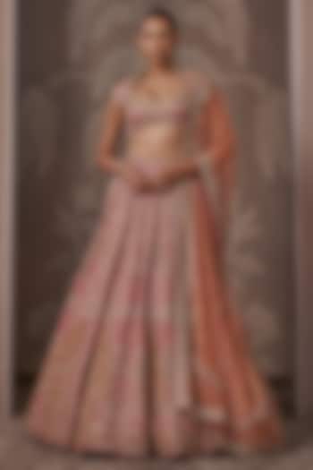 Fuchsia & Orange Raw Silk Embroidered Bridal Lehenga Set by Ridhi Mehra at Pernia's Pop Up Shop