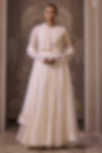 Ivory Chiffon & Organza Embroidered Bridal Anarkali Set by Ridhi Mehra at Pernia's Pop Up Shop