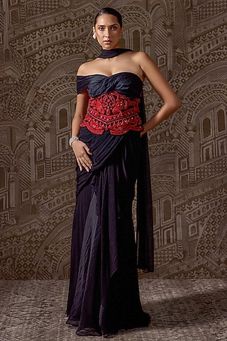 open lace back dress Party Wear Designer Saree For Women with Sequins & Dori Embroidery –  Cholimarket main image 0
