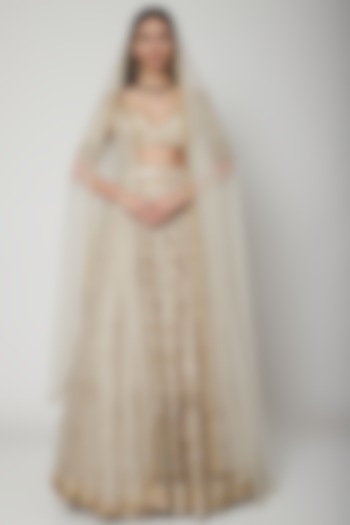 Ivory Embroidered Lehenga Set With Belt by Ridhi Mehra