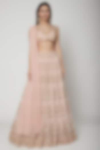 Peachy Pink Floral Bridal Lehenga Set by Ridhi Mehra at Pernia's Pop Up Shop