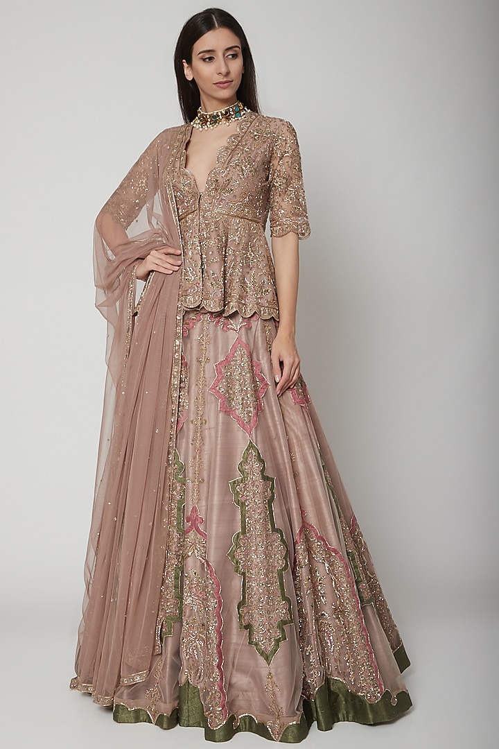 Blush Pink Embroidered Bridal Lehenga Set by Ridhi Mehra at Pernia's Pop Up Shop
