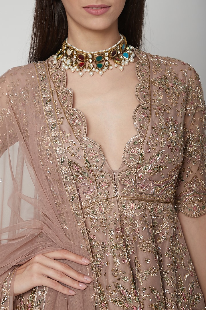 Blush Pink Embroidered Bridal Lehenga Set by Ridhi Mehra at Pernia's Pop Up Shop
