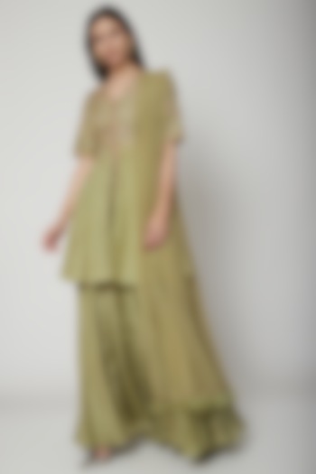 Olive Green Embroidered Sharara Set by Ridhi Mehra