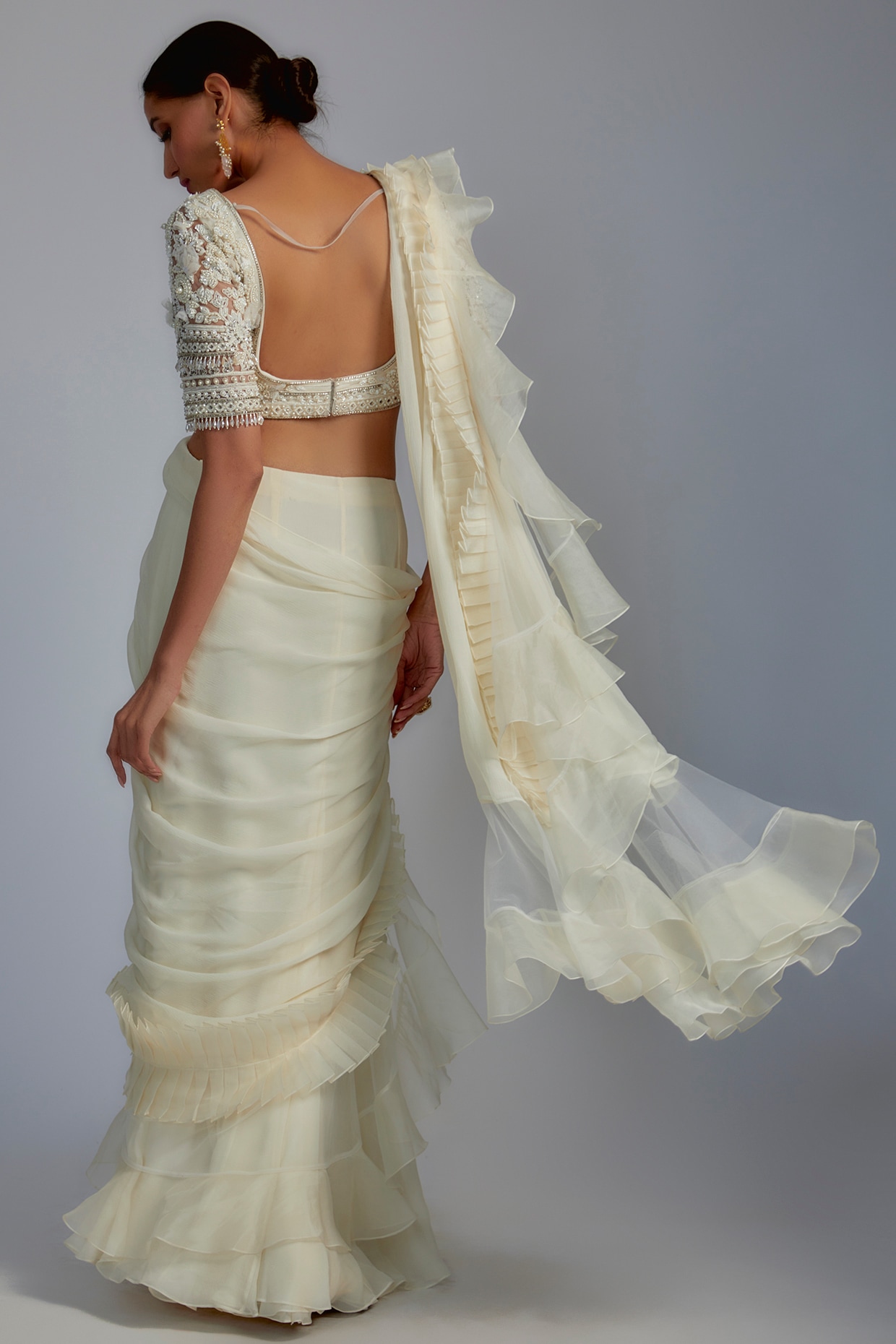 White Ruffle Saree