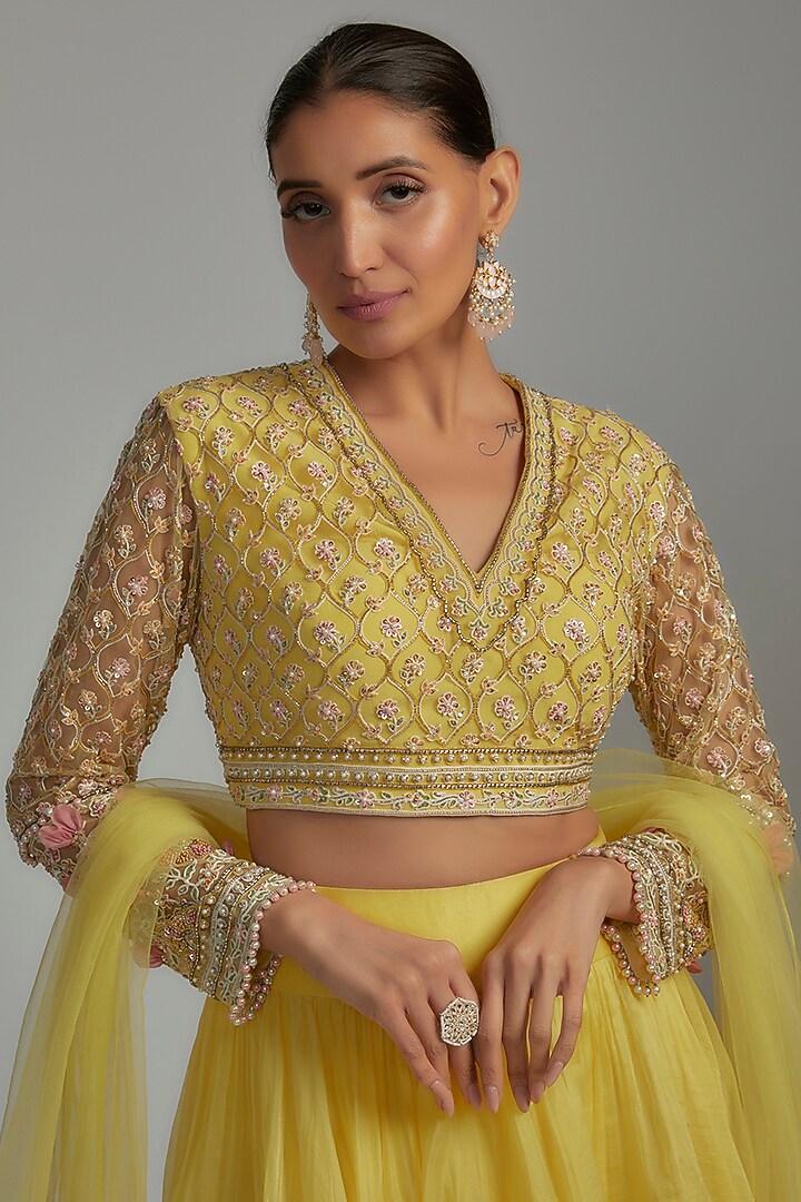 Yellow Organza & Net Wedding Lehenga Set by Ridhi Mehra at Pernia's Pop Up Shop