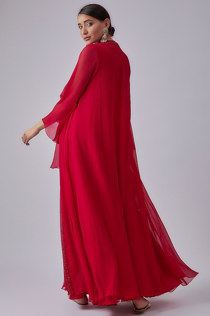 Red Organza Jumpsuit With Jacket by Ridhi Mehra at Pernia's Pop Up Shop