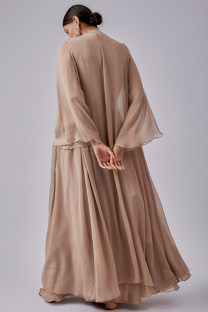 Champagne Organza Jumpsuit With Jacket by Ridhi Mehra at Pernia's Pop Up Shop