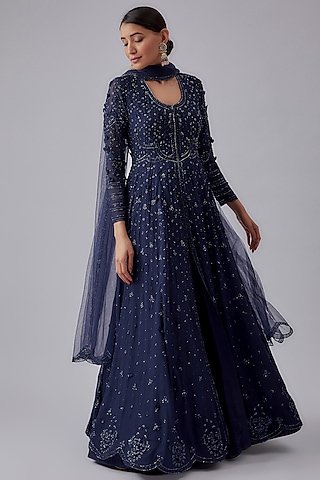 Blue Georgette Embroidered Anarkali Set by Ridhi Mehra